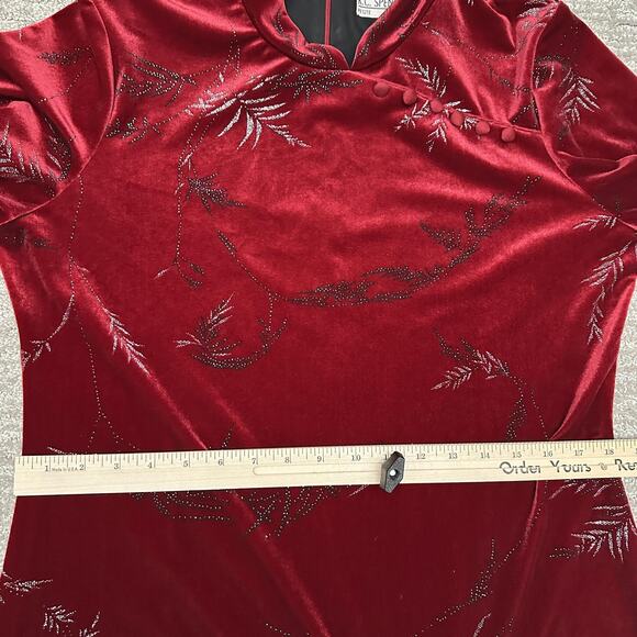 Vintage KC Spencer Dress Womens Petite M Red Velvet Maxi Evening Holiday 90s - Picture 10 of 11